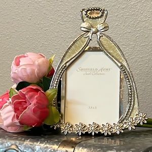 Wedding Bridal Dress Photo Frame Metal with Cream Epoxy and Jeweled Pearls